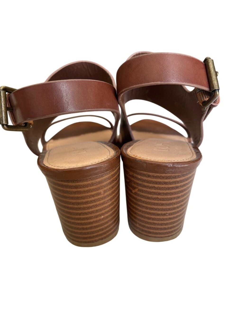 LOFT Brown Faux Leather Block Heel Sandals With Adjustable Strap Womens 8.5 - Picture 4 of 11